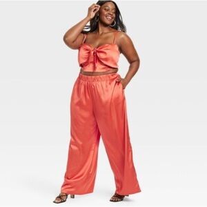 Sammy B for Target orange satin pants and bustier tie top set size medium NWT